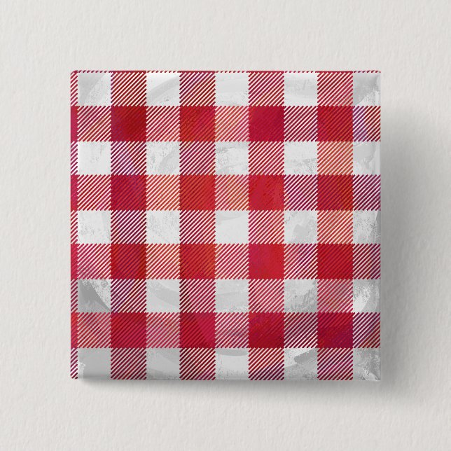 Buffalo Karo Rot und Weiß Button (Vorderseite)