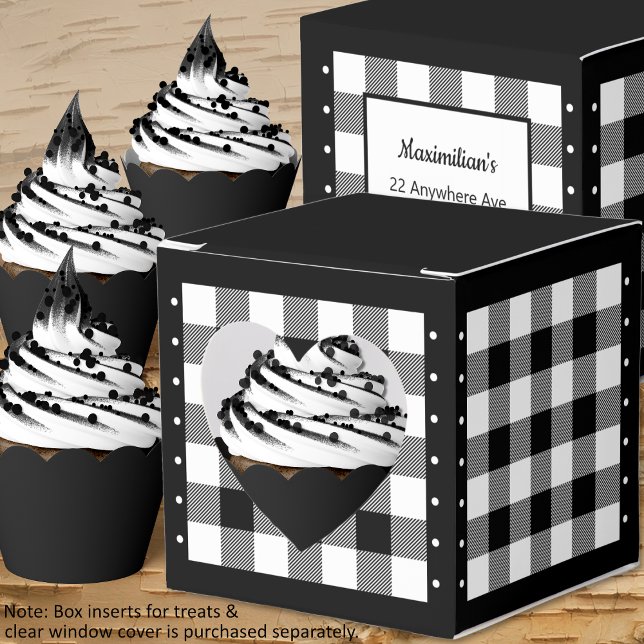 Buffalo Karo - Schwarz und Weiß - Schachtel für He Geschenkschachtel (Buffalo Check - Black and White - Heart Favor Box - Cupcakes - by Leapfroglisics Shop)