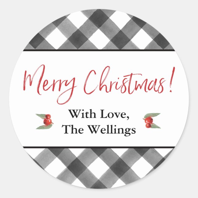 Buffalo Karo Schwarz & Weiß Frohe Weihnachten Cust Runder Aufkleber (Vorderseite)