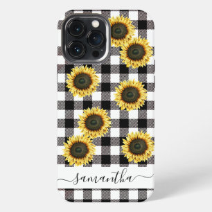 Buffalo Karo Sonnenblume Schwarz Weiß Monogramm iPhone 13 Pro Max Hülle