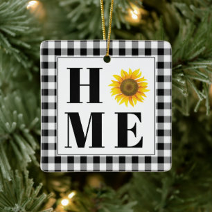 Buffalo-Karo-Sonnenblume "Zuhause" Keramikornament