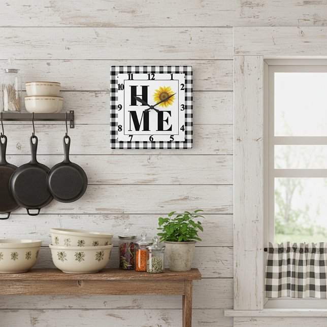Buffalo Karo Sonnenblume "Zuhause"   Quadratische Wanduhr (Von Creator hochgeladen)