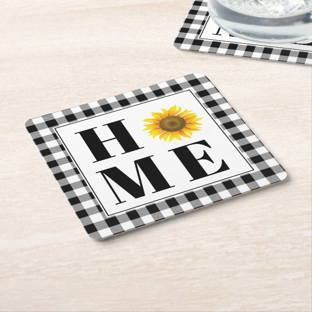 Buffalo Karo Sonnenblume "Zuhause" Rechteckiger Pappuntersetzer (angewinkelt)