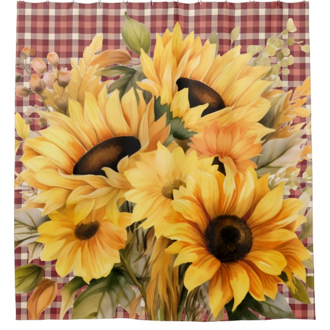 Buffalo-Karo-Sonnenblumen-Duschvorhänge Duschvorhang (Vorderseite)