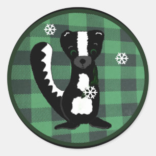 Buffalo-Karo-Wald-Skunk-Feiertags-Rund-Aufkleber Runder Aufkleber