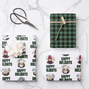 Buffalo Karo Weihnachts-Foto-Collage Schwarz Grün Geschenkpapier Set