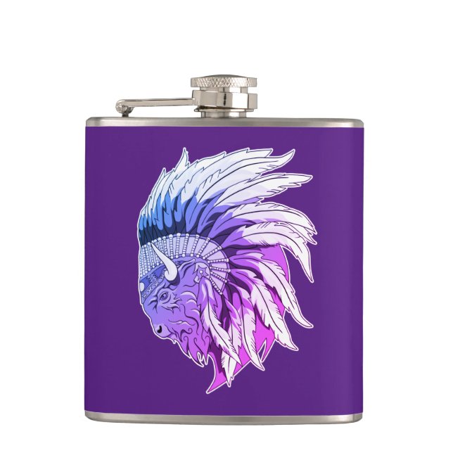 Buffalo Kopf mit indianischer Hitze Flachmann (Vorderseite)