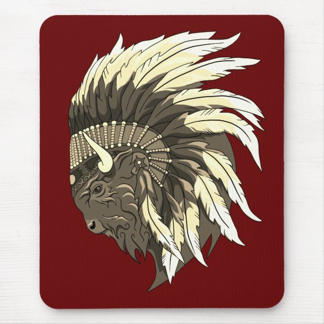 Buffalo Kopf mit indianischer Hitze Mousepad (Vorne)