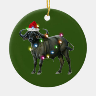 Buffalo mit Hutlicht Weihnachten Keramik Ornament