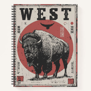 Buffalo mit Roter Sonne und Western Terrain Notizbuch