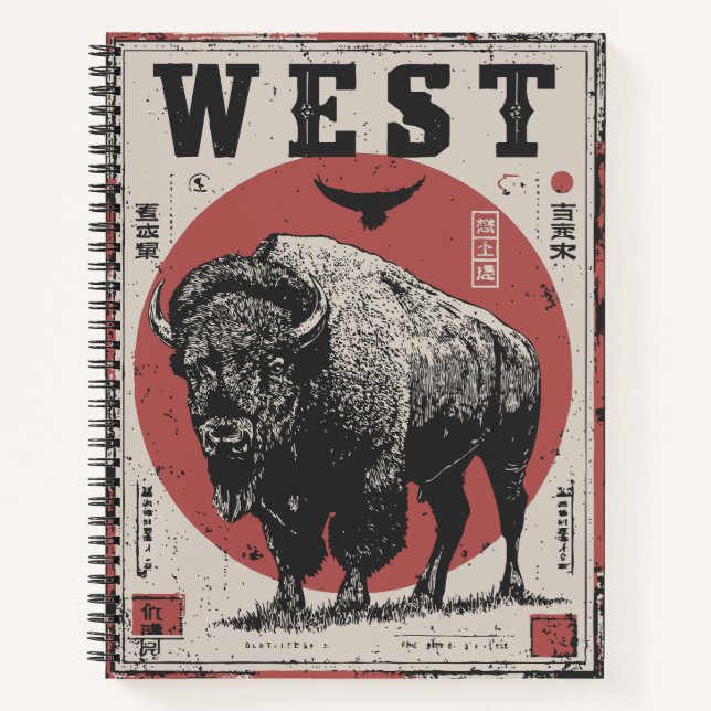 Buffalo mit Roter Sonne und Western Terrain Notizbuch (Vorderseite)