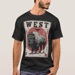 Buffalo mit Roter Sonne und Western Terrain T-Shirt