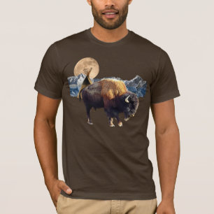 Buffalo, Moon & TeePee Wildlife Art T - Shirt