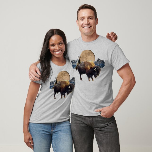 Buffalo, Moon & Tipi Wildlife Art T - Shirt (Unisex)