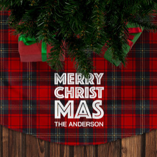 Buffalo Muster Merry Weihnachtsfamilie Name Custom Polyester Weihnachtsbaumdecke