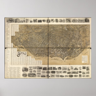 Buffalo New York 1902 Antique Panoramic Map Poster