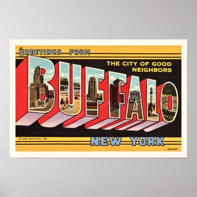 Buffalo New York Retro Begrüßungsdruck Poster (Vorne)