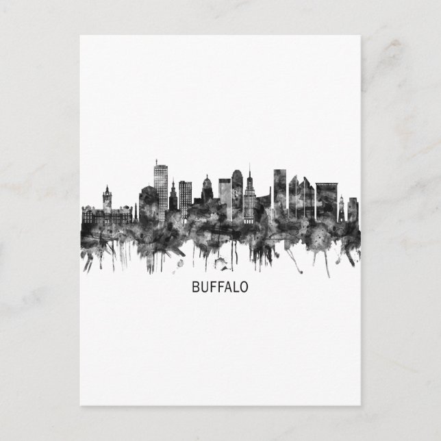 Buffalo New York Skyline BW Einladungspostkarte (Vorderseite)