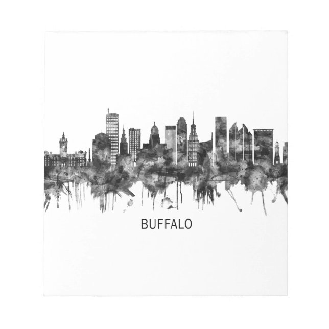 Buffalo New York Skyline BW Notizblock (Vorderseite)