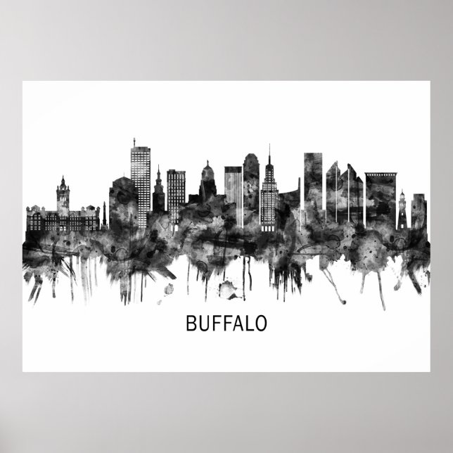 Buffalo New York Skyline BW Poster (Vorne)