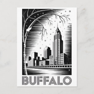 Buffalo New York Skyline Schwarz Weiß Holzschnitt Feiertagspostkarte