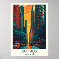 Buffalo New York Vintag City Street Travel Art