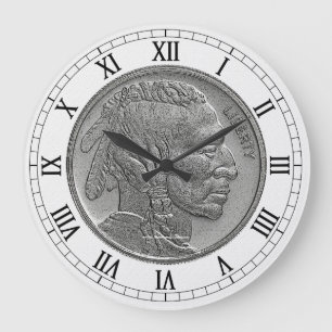 Buffalo Nickel Large Wall Clock Große Wanduhr
