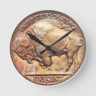 Buffalo Nickel Vintage Münzsammler Wanduhr