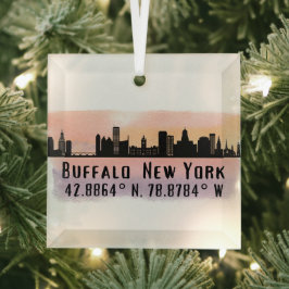 Buffalo NY City Skyline Latitude und Länge Ornament Aus Glas