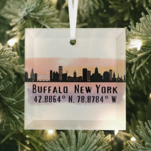 Buffalo NY City Skyline Latitude und Länge Ornament Aus Glas