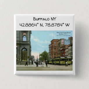 Buffalo NY Map Koordiniert Vintagen Stil Button