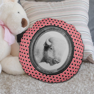 Buffalo Pink Schwarze Punkte Rundes Kissen