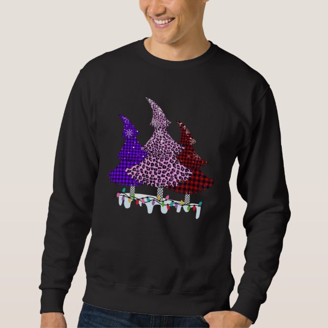 Buffalo Plaid and Leopard Christmas Tree Sweatshirt (Vorderseite)