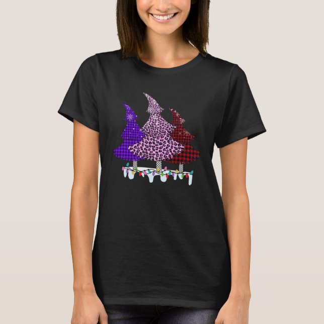 Buffalo Plaid and Leopard Christmas Tree T-Shirt (Vorderseite)