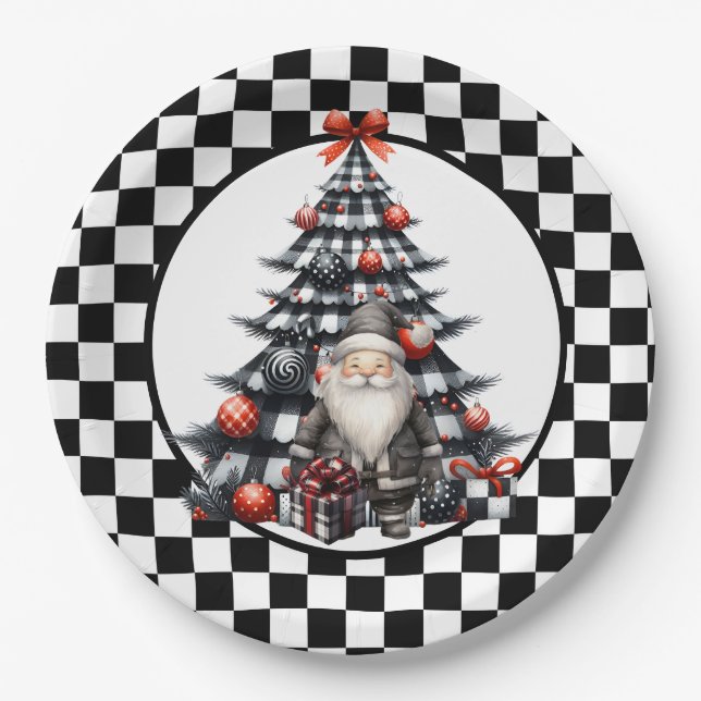 Buffalo Plaid Black and White Christmas  Pappteller (Vorderseite)