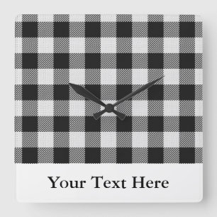 Buffalo Plaid Black White Personalized Quadratische Wanduhr