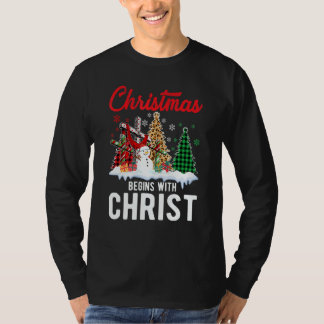Buffalo Plaid Christian Jesus Christmas Begins Wit T-Shirt