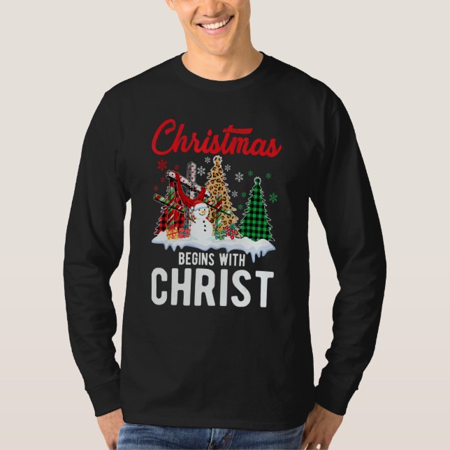 Buffalo Plaid Christian Jesus Christmas Begins Wit T-Shirt (Vorderseite)