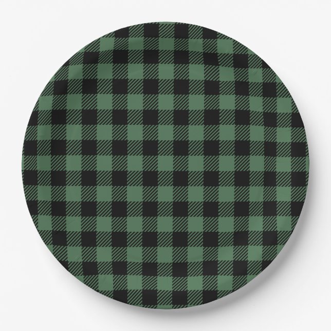 Buffalo Plaid Christmas Black Green Pappteller (Vorderseite)