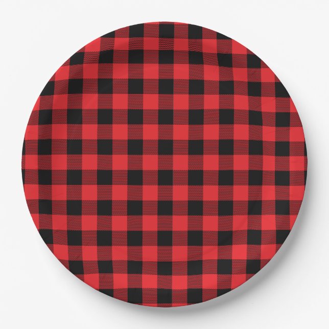 Buffalo Plaid Christmas Black Red Pappteller (Vorderseite)