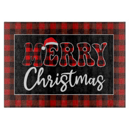Buffalo Plaid Christmas Greeting with Santa Hat Schneidebrett