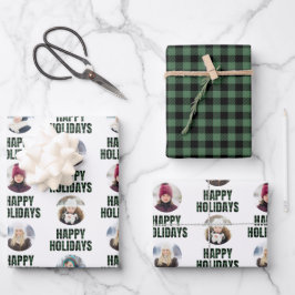 Buffalo Plaid Christmas Photo Collage Black Green Geschenkpapier Set