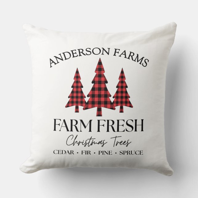 Buffalo Plaid Christmas Tree Farm Black Red Kissen (Vorderseite)
