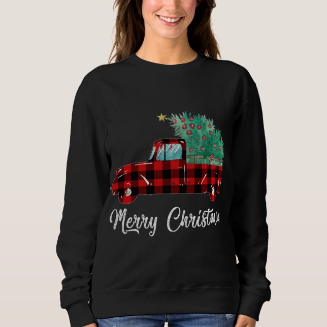 Buffalo Plaid Christmas Tree Red Truck Sweatshirt (Vorderseite)