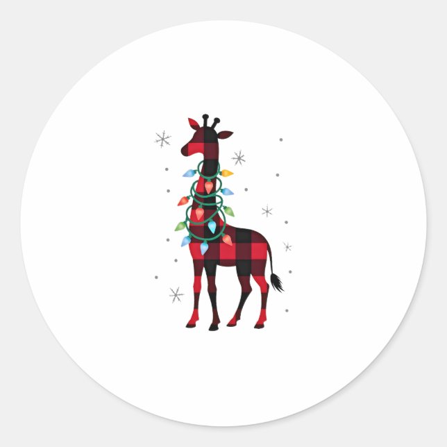 Buffalo Plaid Familien-Passende Giraffe Weihnachte Runder Aufkleber (Vorderseite)