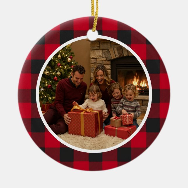 Buffalo Plaid Family Christmas Keramik Ornament (Vorne)