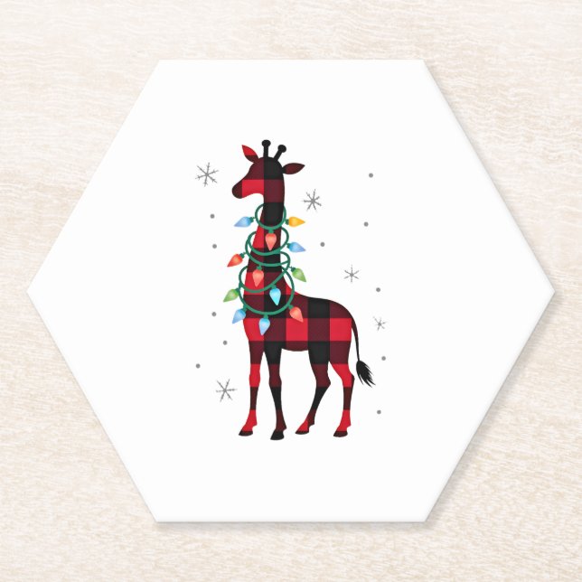 Buffalo Plaid Family Matching Giraffe Christmas Pa Untersetzer (Vorderseite)