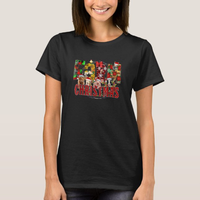 Buffalo Plaid Farm Christmas Farm Animals Cow Pig  T-Shirt (Vorderseite)
