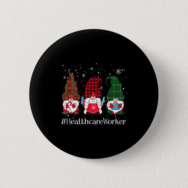 Buffalo Plaid Gnome Healthcare Worker Nurse Christ Button (Vorderseite)