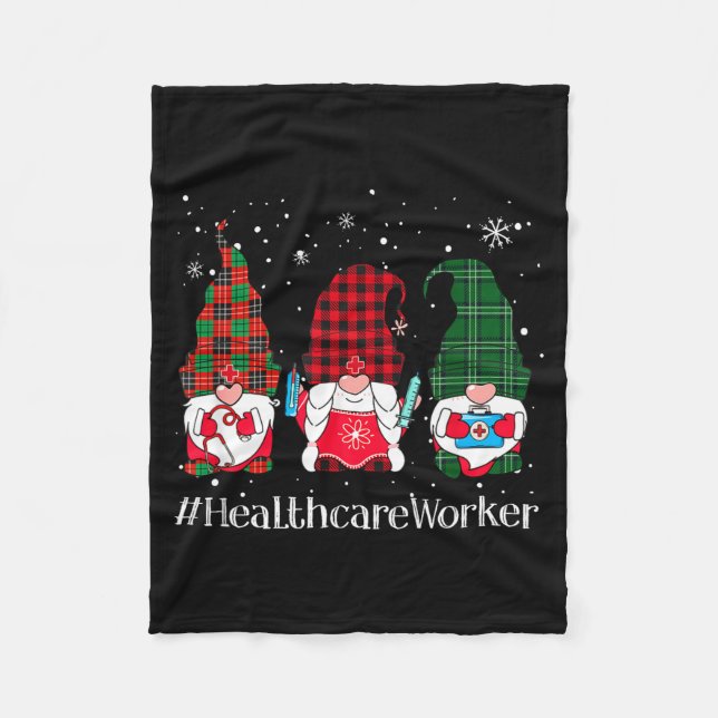 Buffalo Plaid Gnome Healthcare Worker Nurse Christ Fleecedecke (Vorderseite)